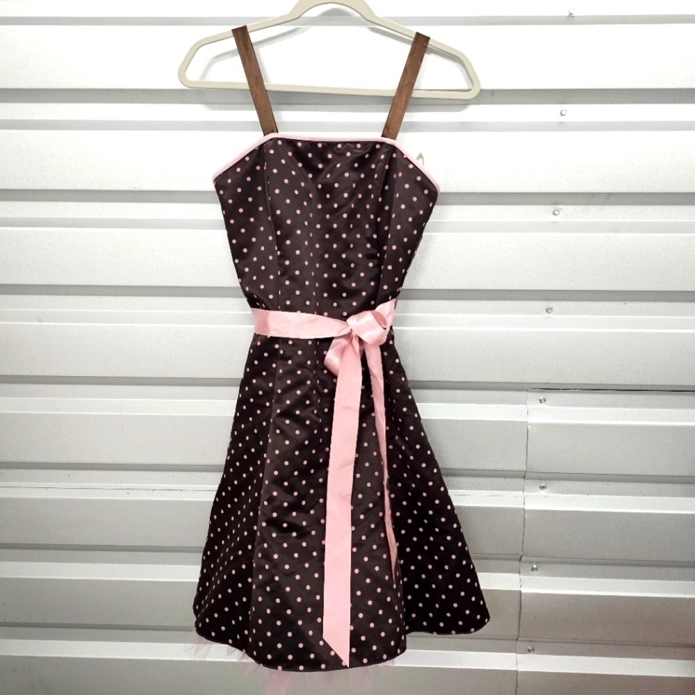 Vtg Gunne Sax Jessica McClintock Satin Polka-dot Midi Dress Barbiecore - Picture 2 of 9